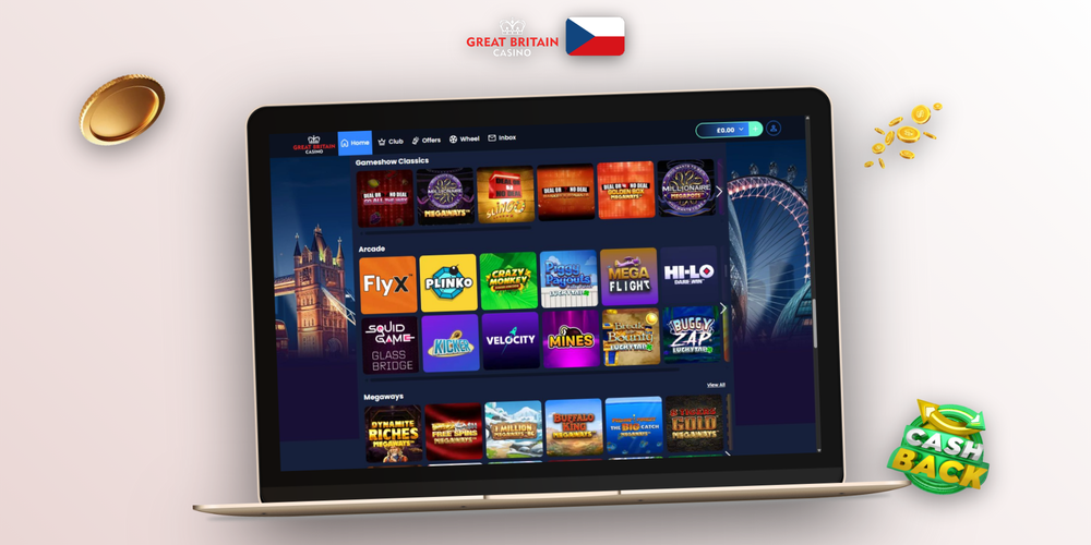 Stažení GB Casino na počítač — lobby s ruletou a sloty na notebooku