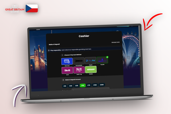 Hráč vybírá metodu výběru peněz v GB Casino na notebooku a mobilu